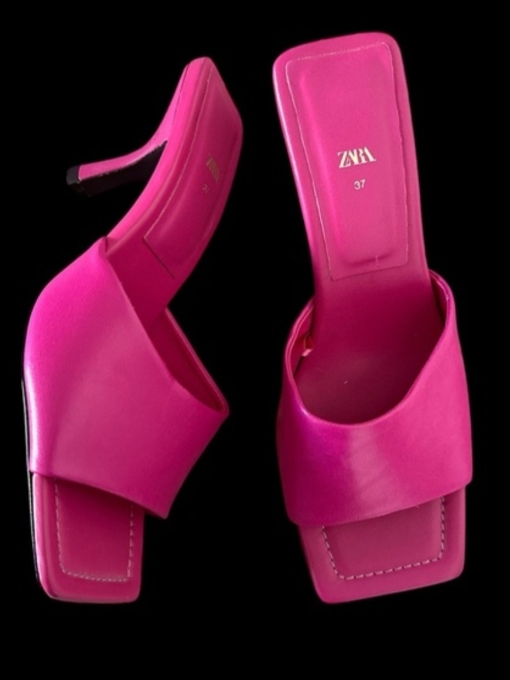 Zara Fuchsia Square-Toe Slip-On Mules - Picture 2 of 2